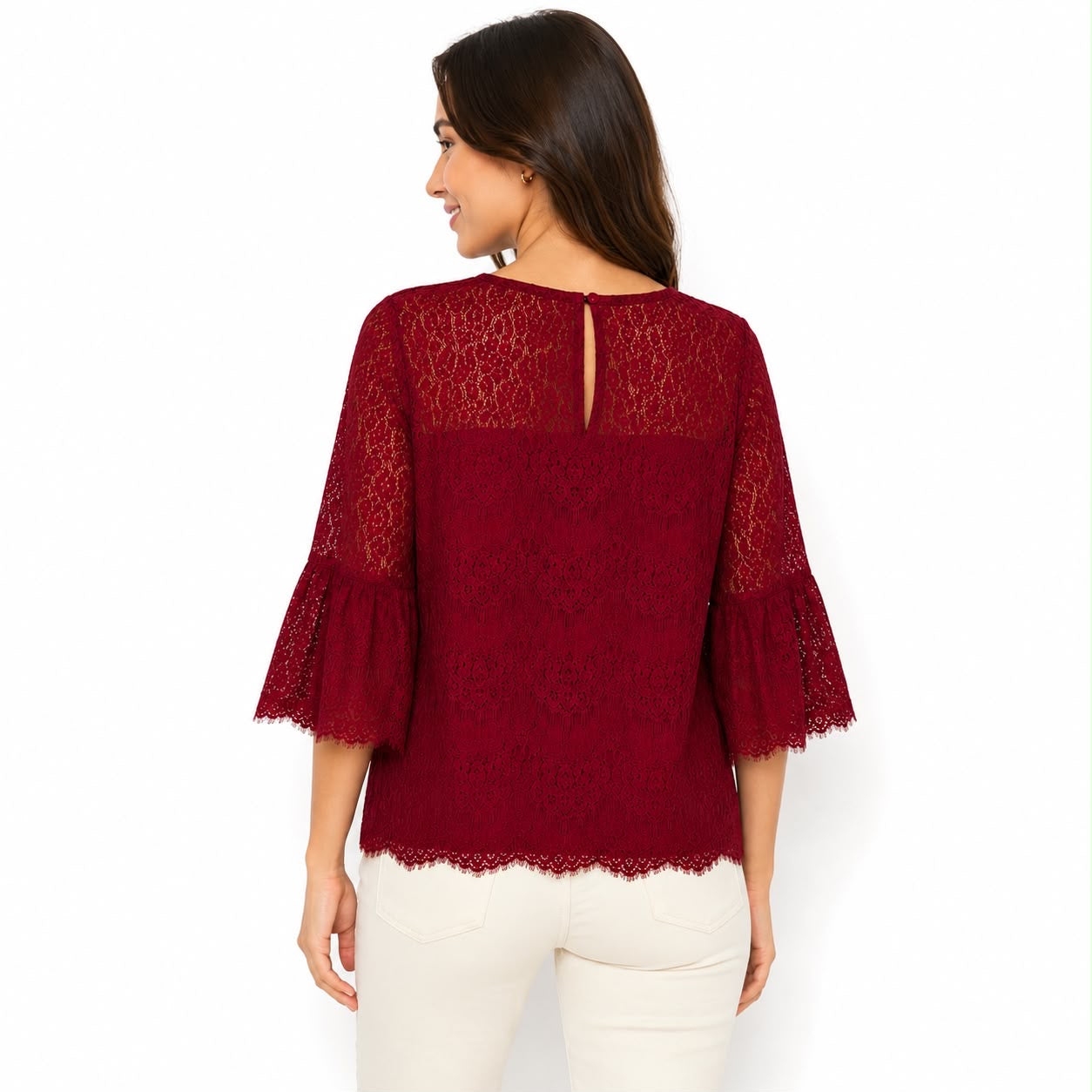 Monteau brand burgundy lace blouse Women’s