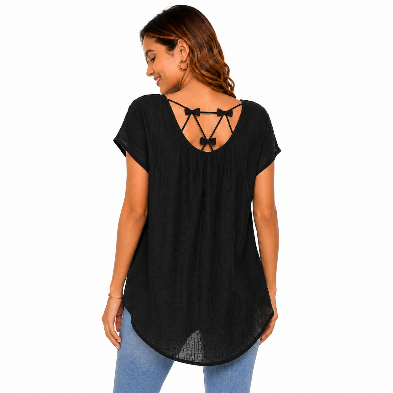 E&M Chiffon or light linen blouse in black women’s