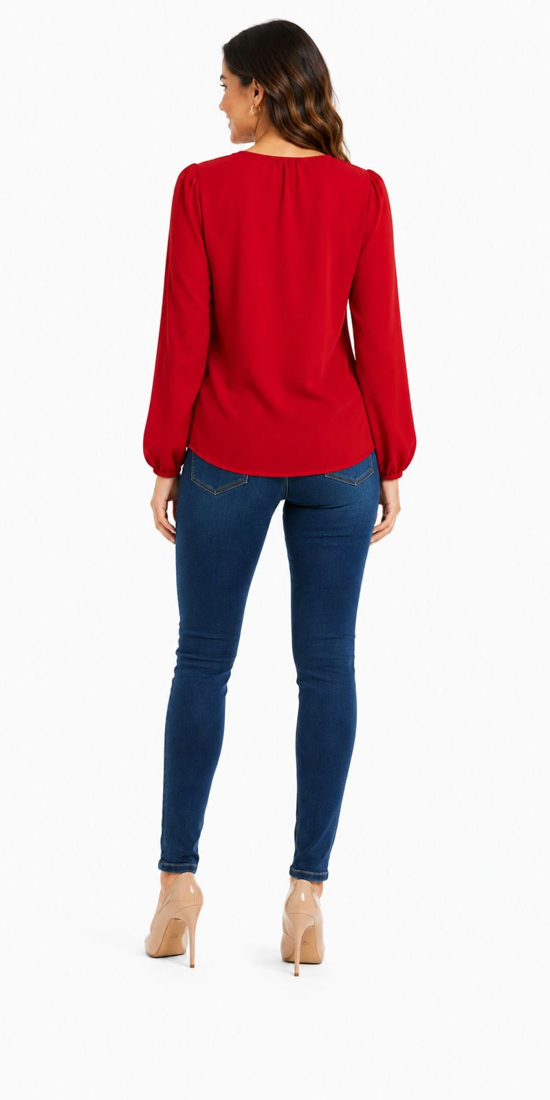 MICHAEL KORS-Red long-sleeved blouse with golden stoperoles details