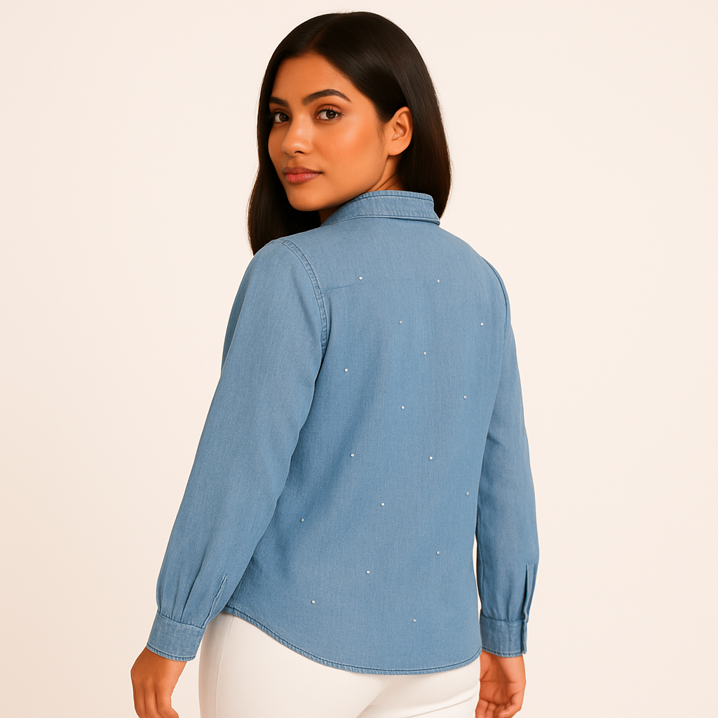 Jane + Delancey Denim Blue Button Front Long Sleeve Roll Tabs Shirt