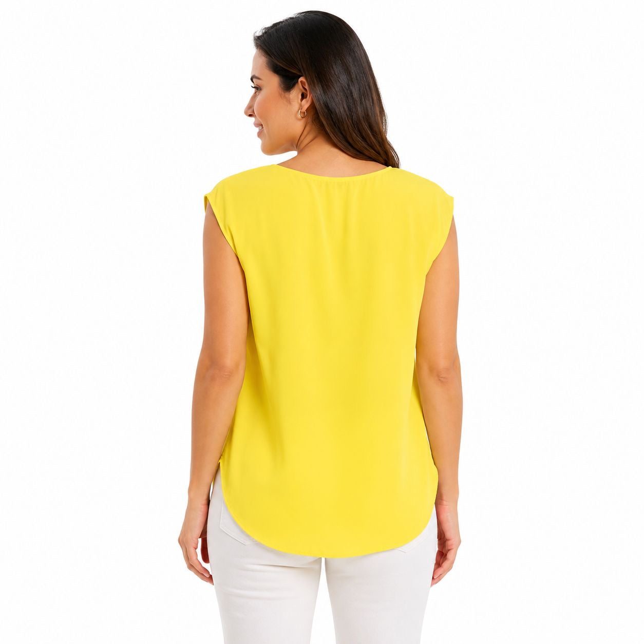 Green Envelope Flowing round neck and sleeveless blouse in yellow Women’s