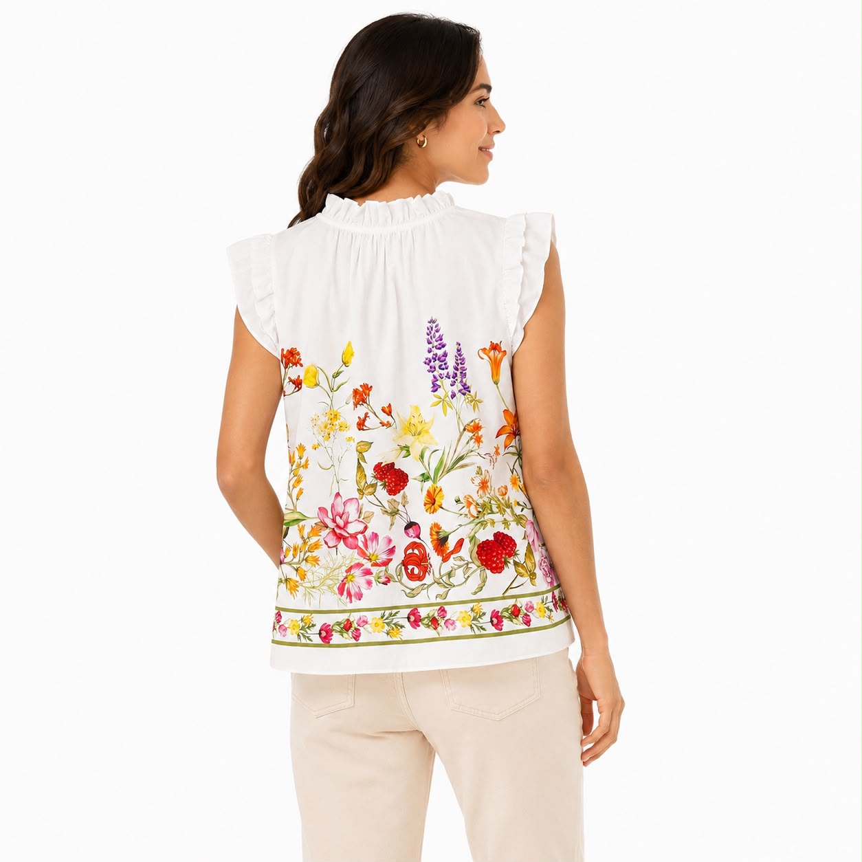 Bailey 44 white blouse features a vibrant multi-color floral print