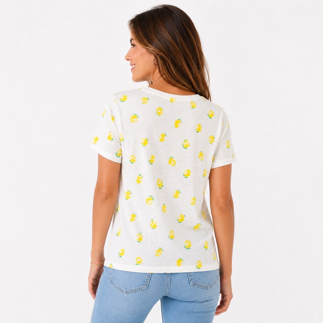 Madison Grey Round neck and short sleeve t-shirt with a full lemon print