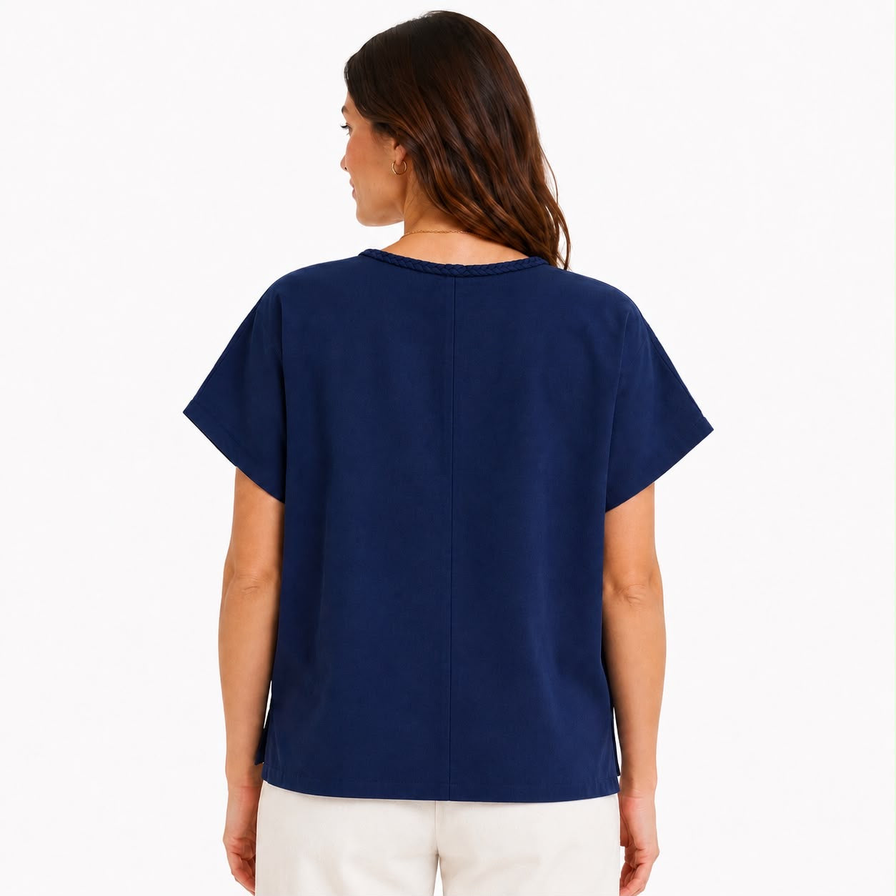 Anne Klein Navy blue short-sleeved blouse