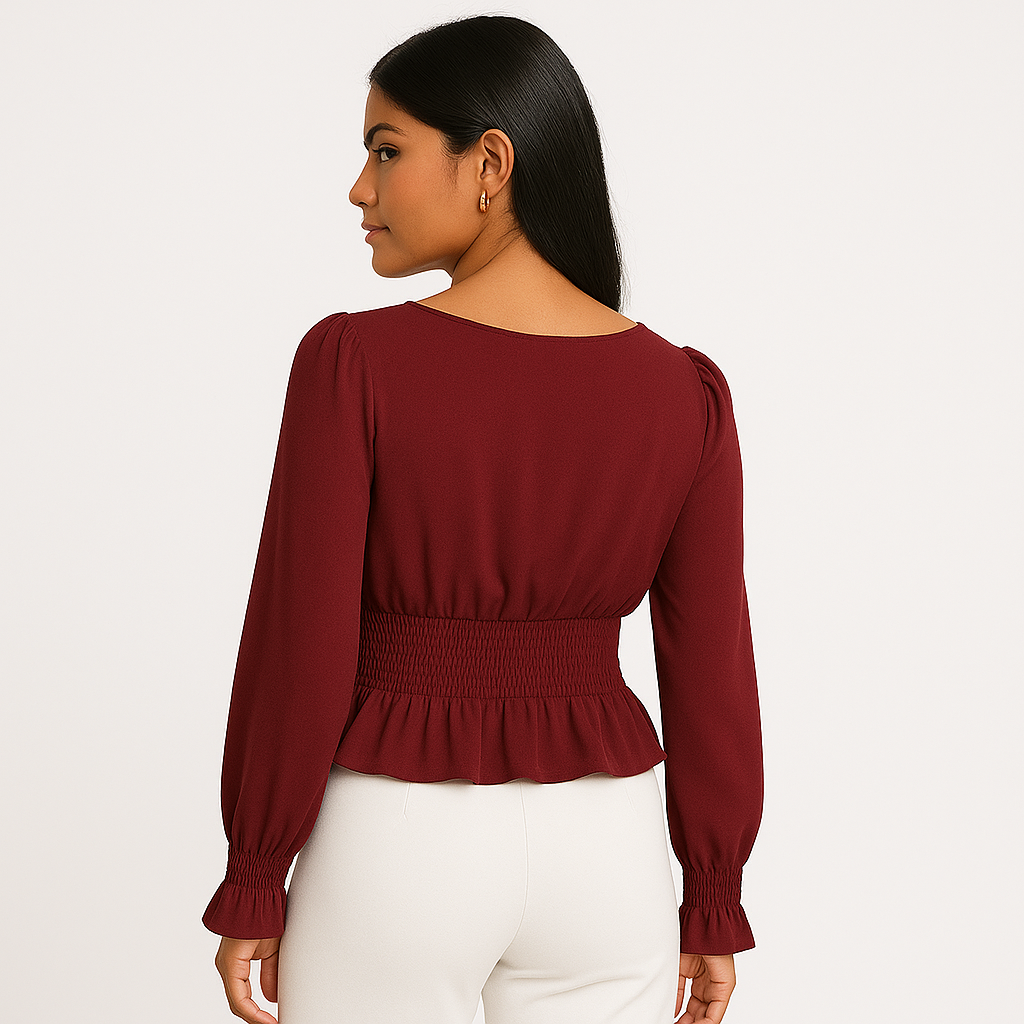 Self Esteem Junior Lace-Up V-Neck Smoked Cutout in Zinfandel