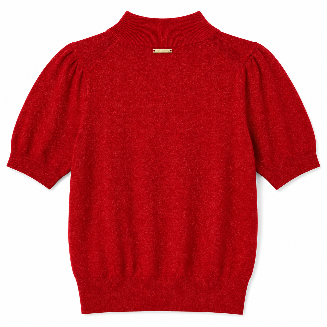 Michael Kors red knitted sweater with glitter and puffy short sleeves