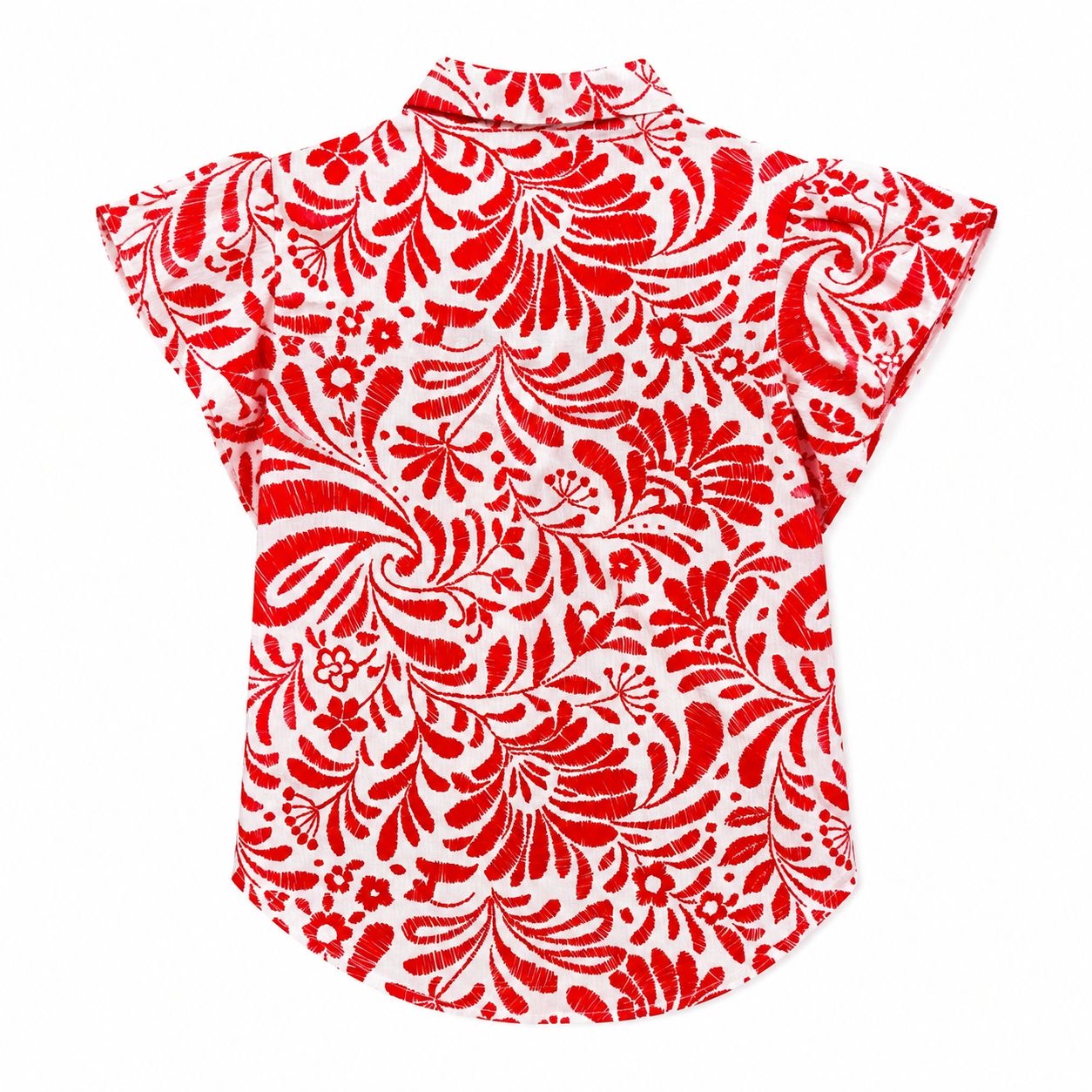 Fred David short-sleeved blouse with a floral botanical print in red and white