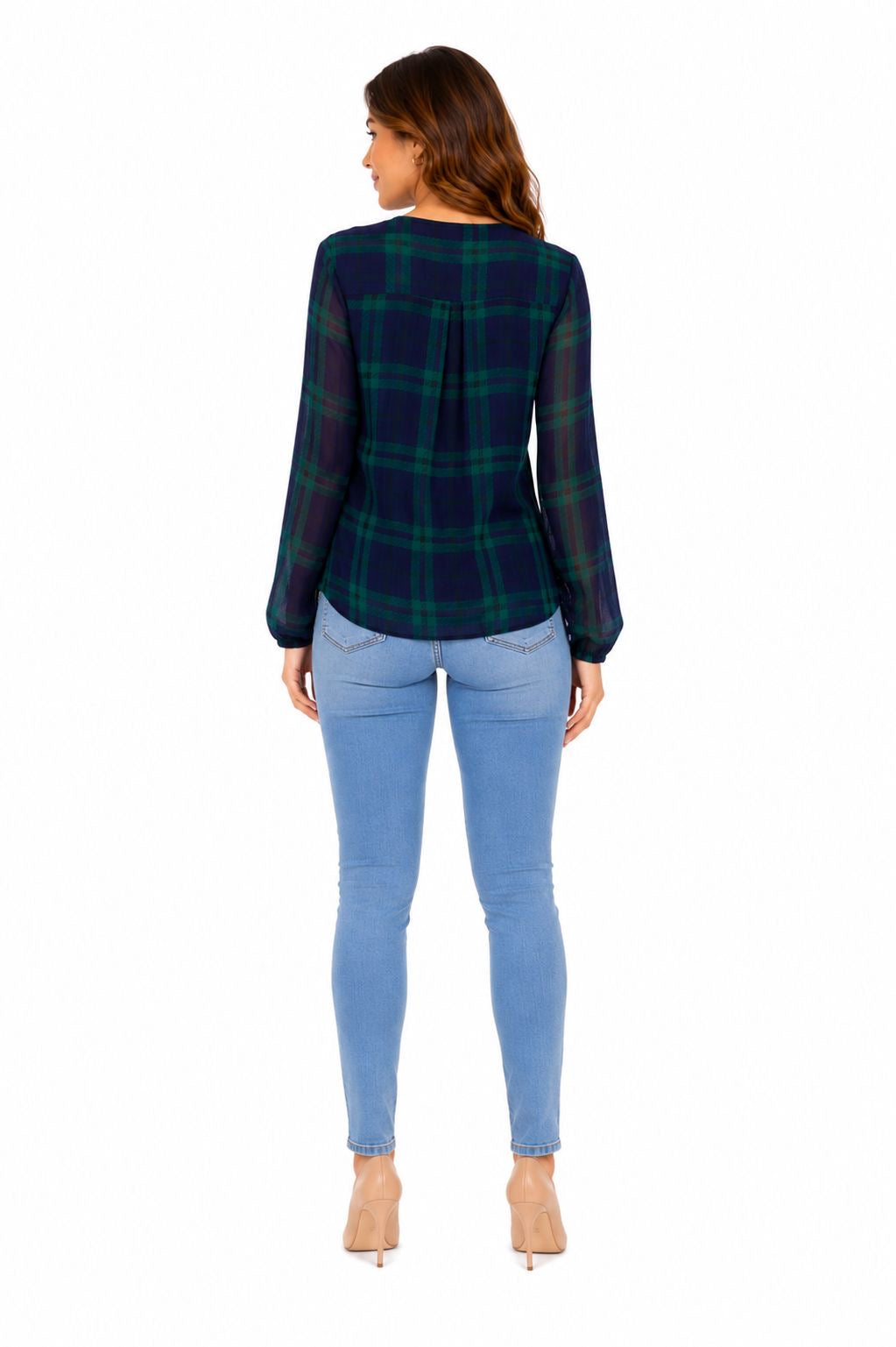 TOMMY HILFIGER-Checkered chiffon blouse with ruffled collar and bow
