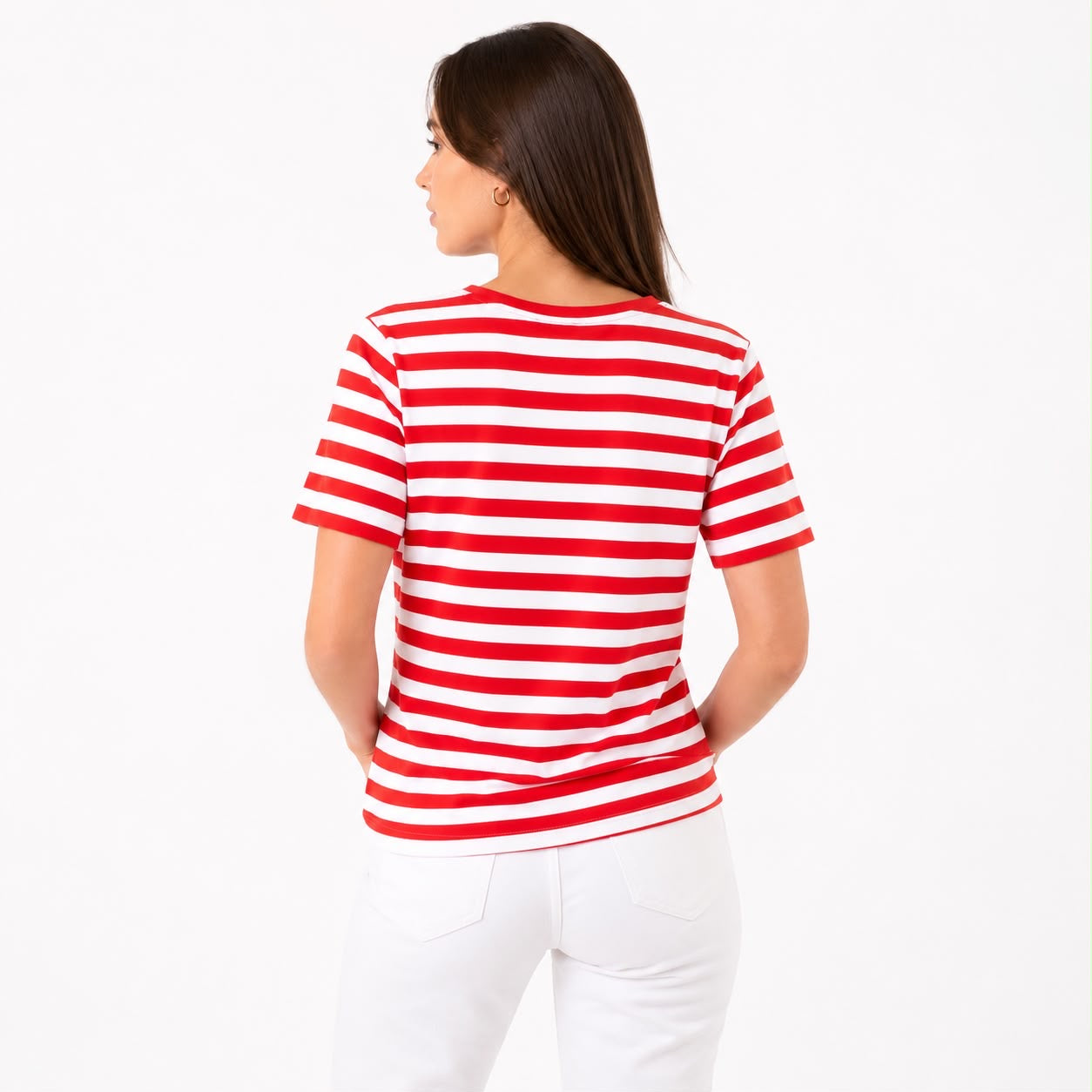 Josie and Delancy Round neck t-shirt with red and white horizontal stripes