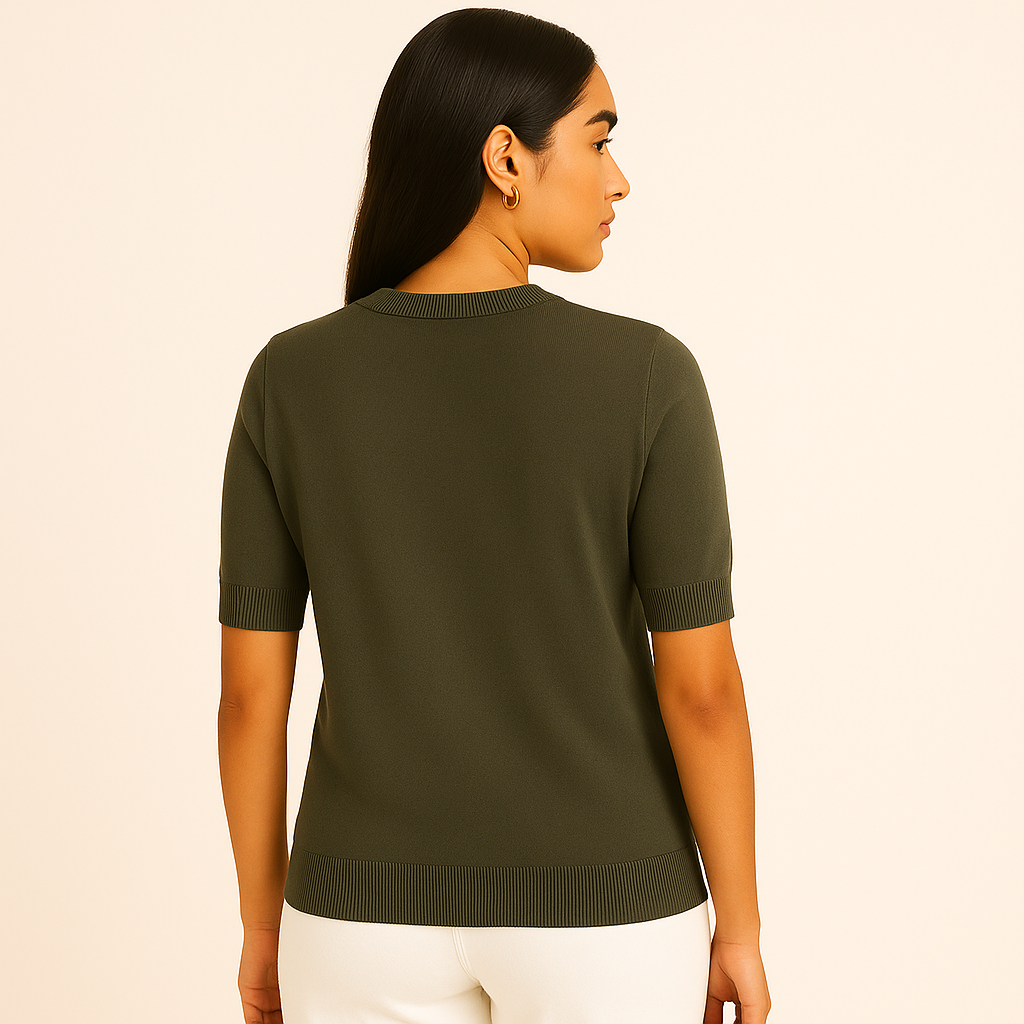 Michael Kors Women's Army Green Gold Studded Logo Top T-Shirt