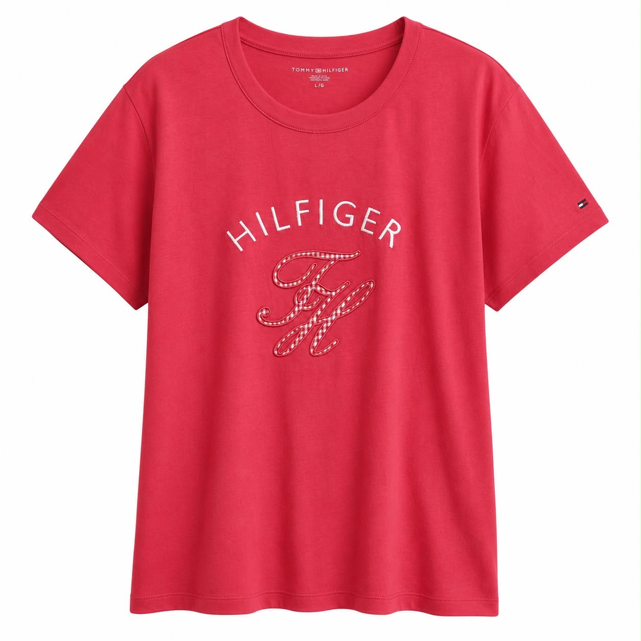 TOMMY HILFIGER-Gingham Script Monogram women's t-shirt