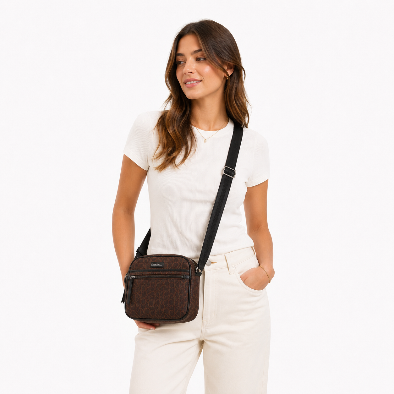 Calvin Klein Jeans brown monogram camera bag
