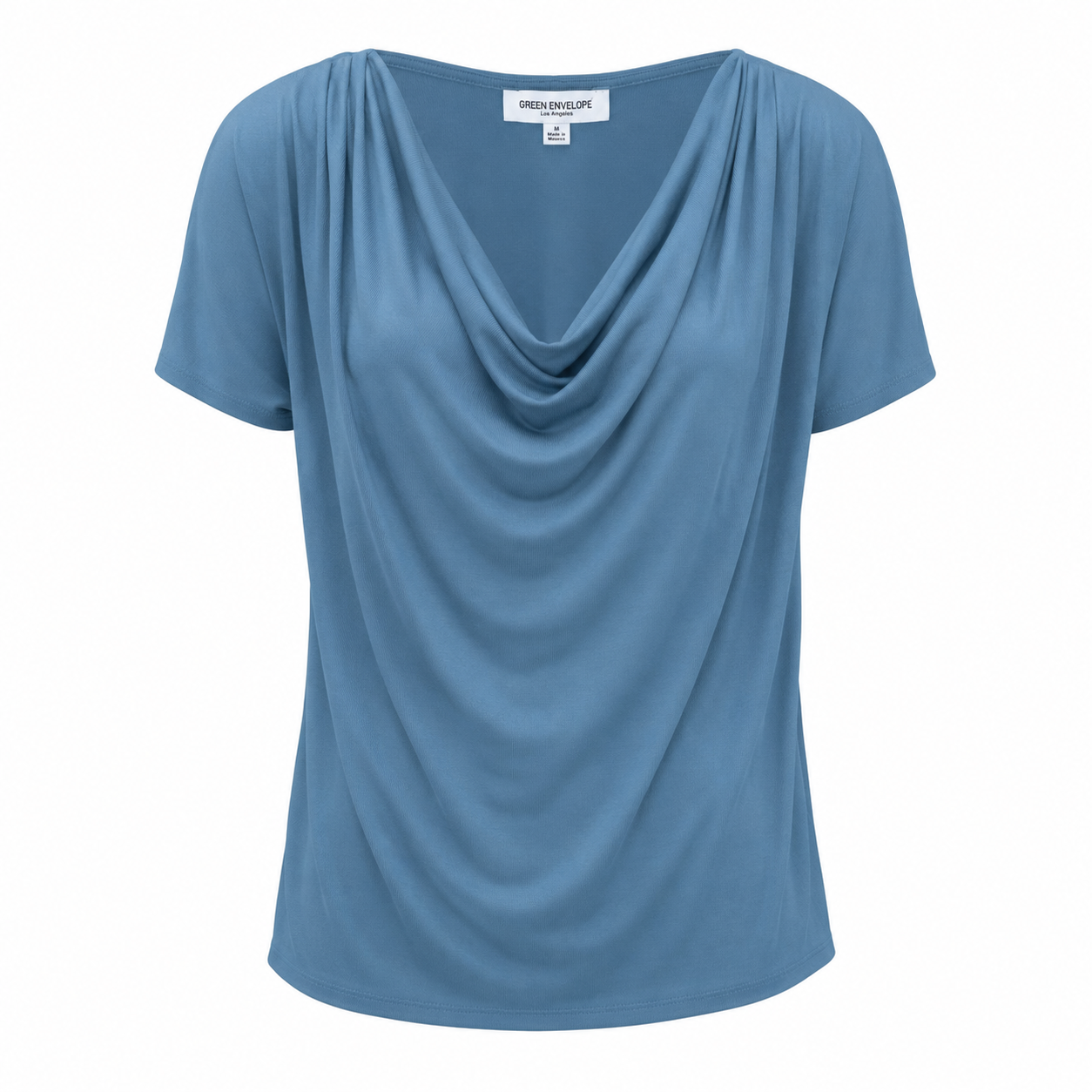 GREEN ENVELOPE-Short-sleeved blouse with draped collar from the Green Envelope Los Angeles brand,