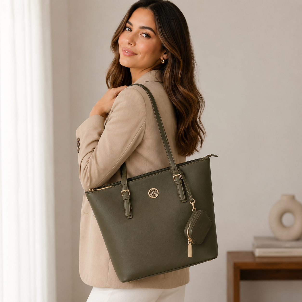 Anne Klein truffle-colored medium tote bag
