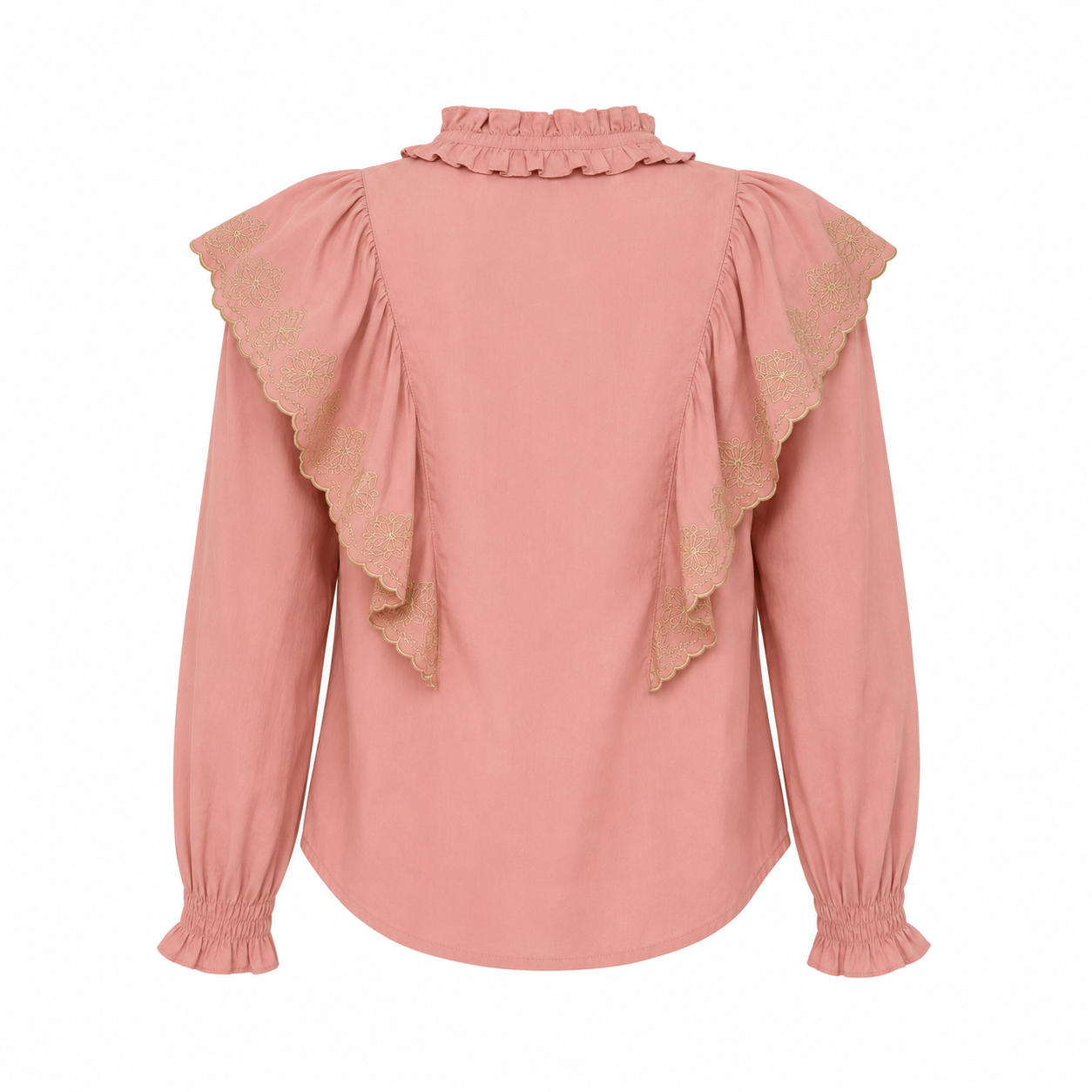 VERSONA-Romantic blouse with ruffles and floral embroidery