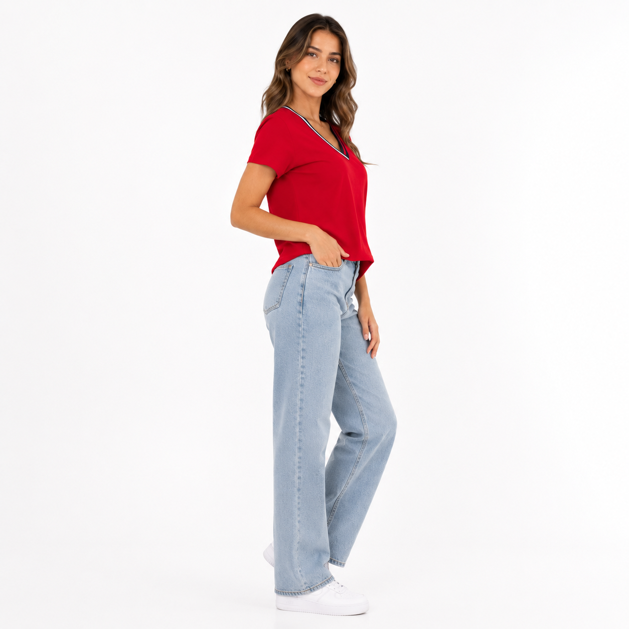 Tommy Hilfiger Women Red V-Neck Cotton T-Shirt