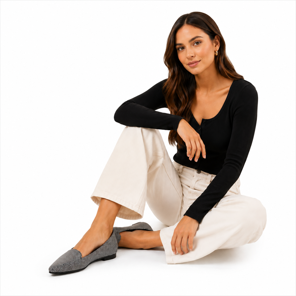 Self Esteem moccasin flat shoes with black and white crow's foot print