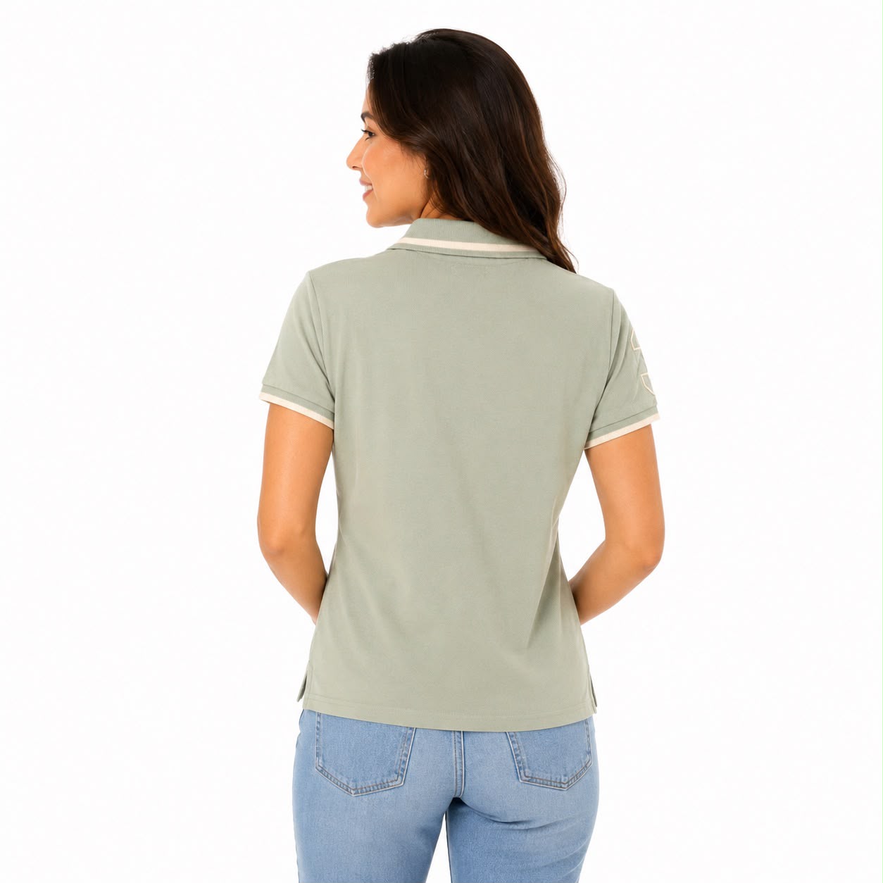 U.S. polo shirt Assn. pale green color features an embroidered logo
