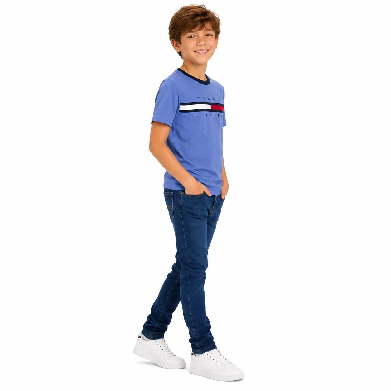 Tommy Hilfiger-Camiseta infantil con logotipo de rayas y bandera