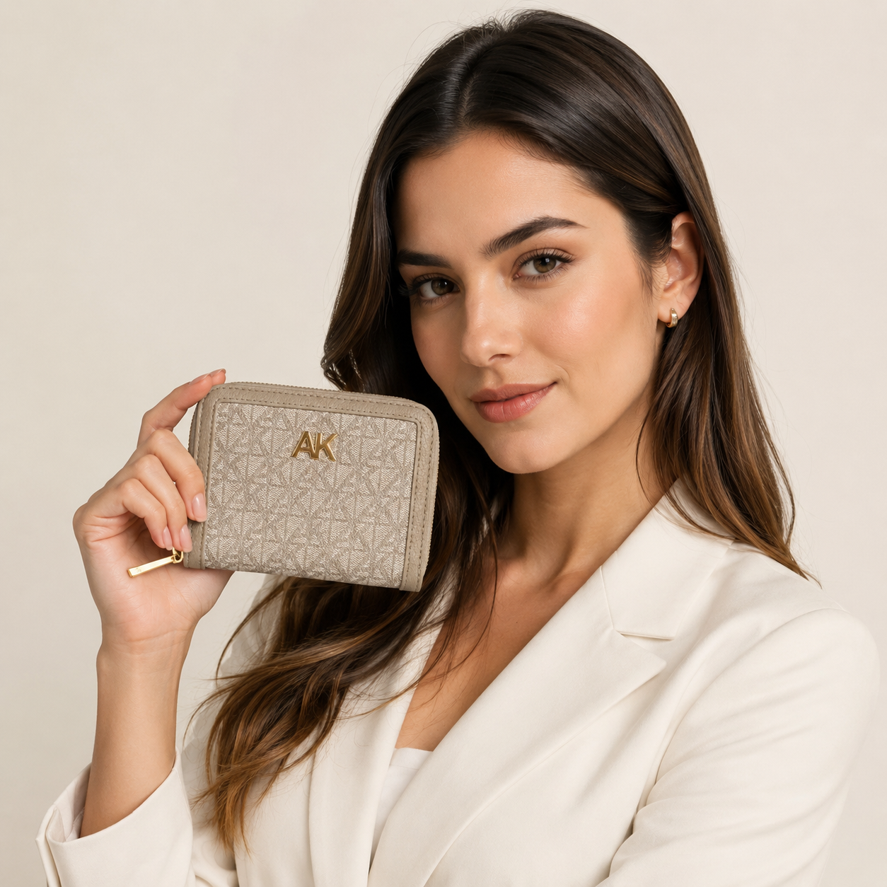 Anne Klein monogram zip-around compact wallet