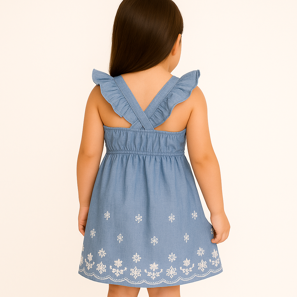 Heart and Arrow Girls Embroidered Heart Tiered Dress