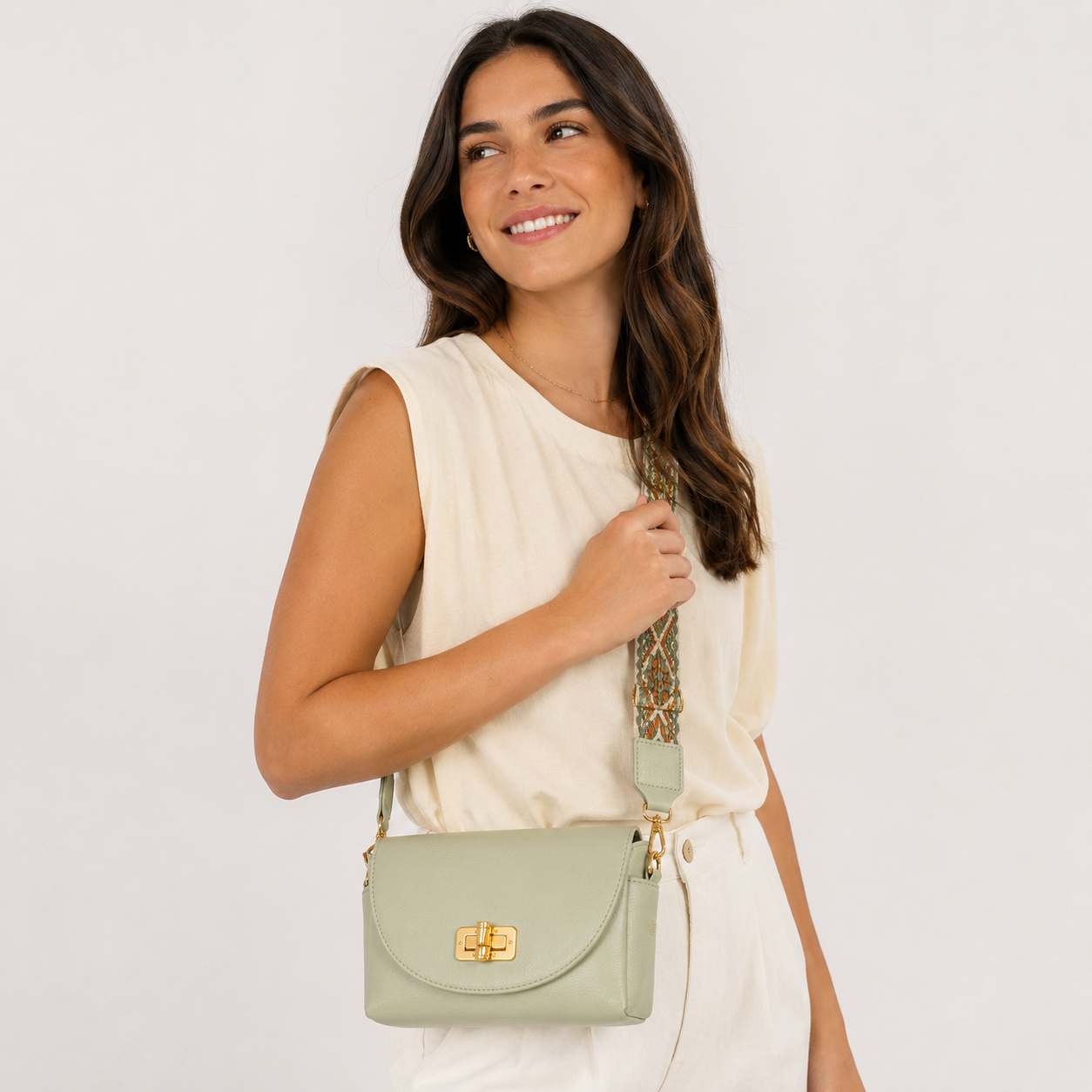 Le Miel Bamboo Twist Lock Flap Crossbody Bag
