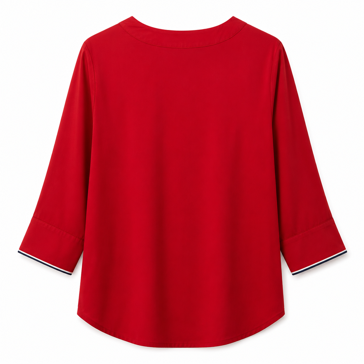 Tommy Hilfiger red blouse with V-neck and three-quarter sleeves with striped details.