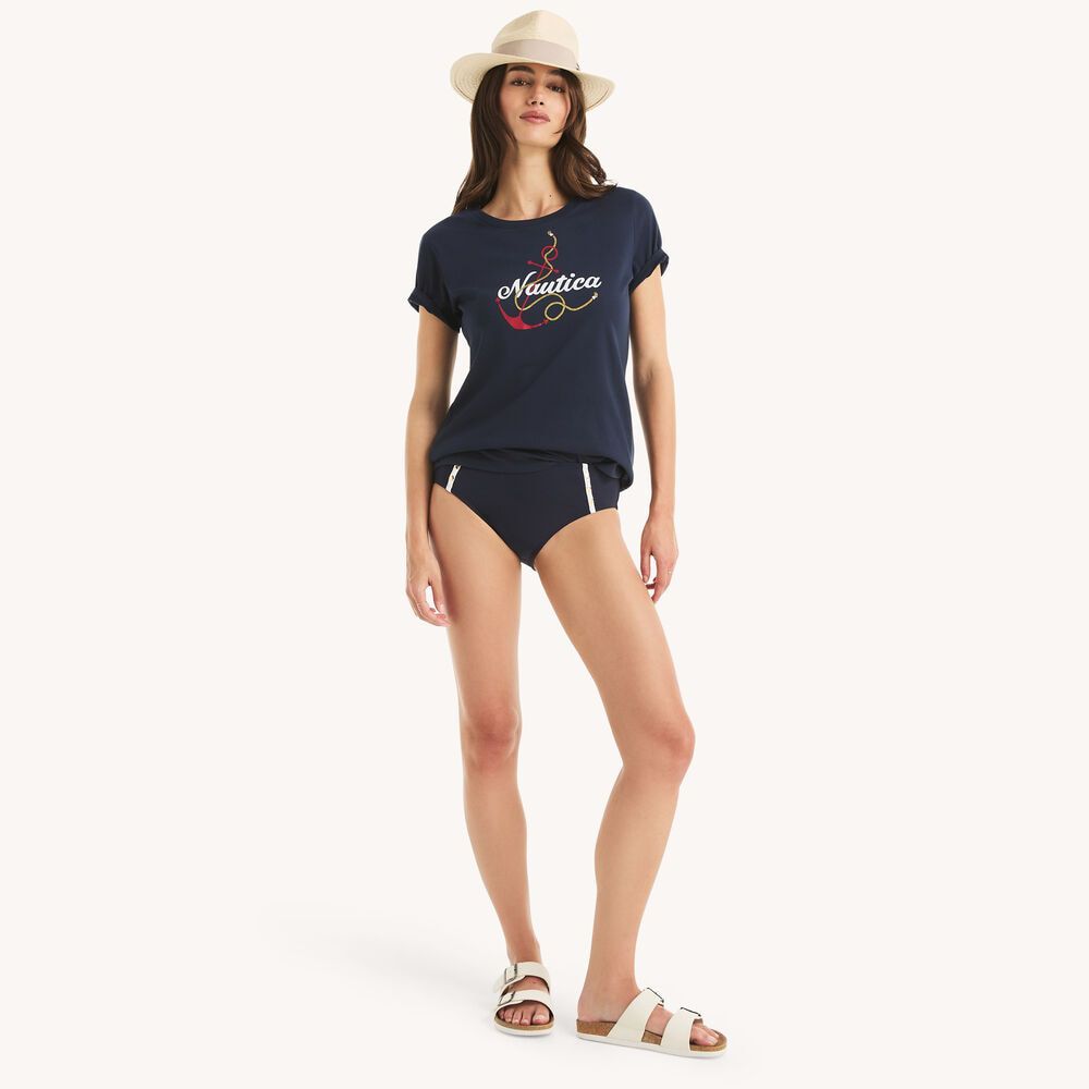 Náutica glitter anchor knot graphic t-shirt Women's