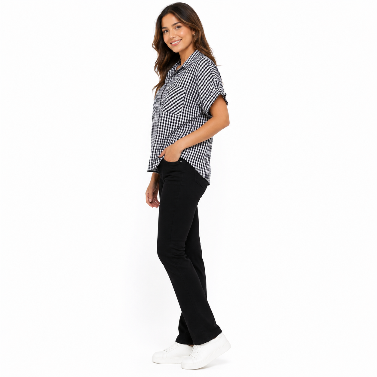 SIM &SAM-Casual shirt for women made of fabric with checkered pattern