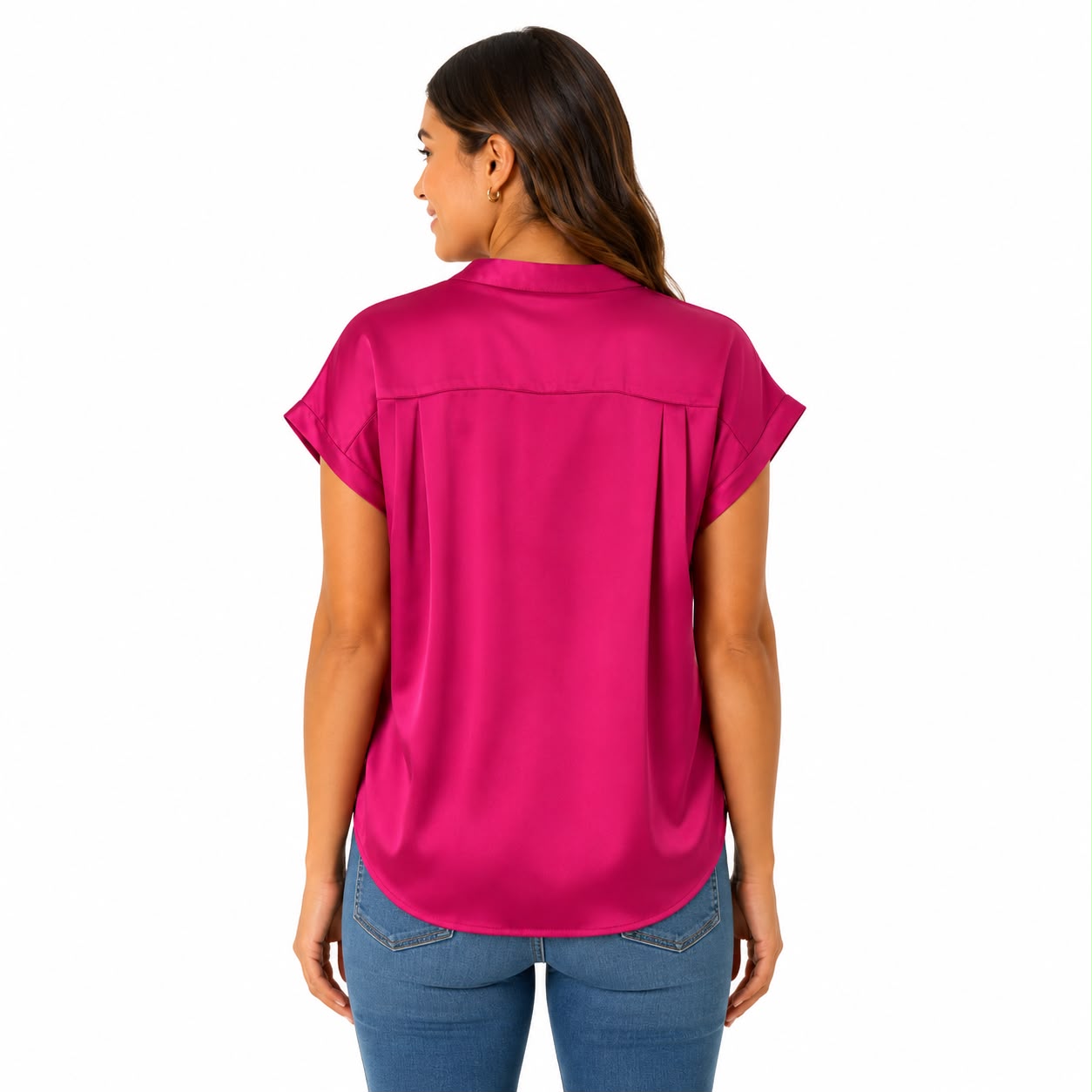 Nicole Miller blouse Satin short sleeve with mao p-neck