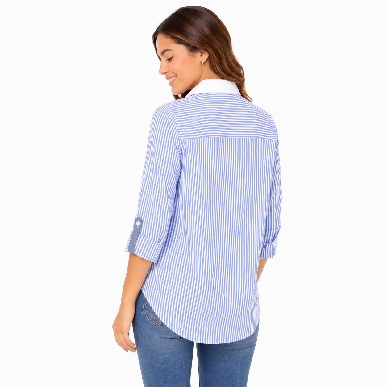 Tommy Hilfiger shirt features a white and blue striped design