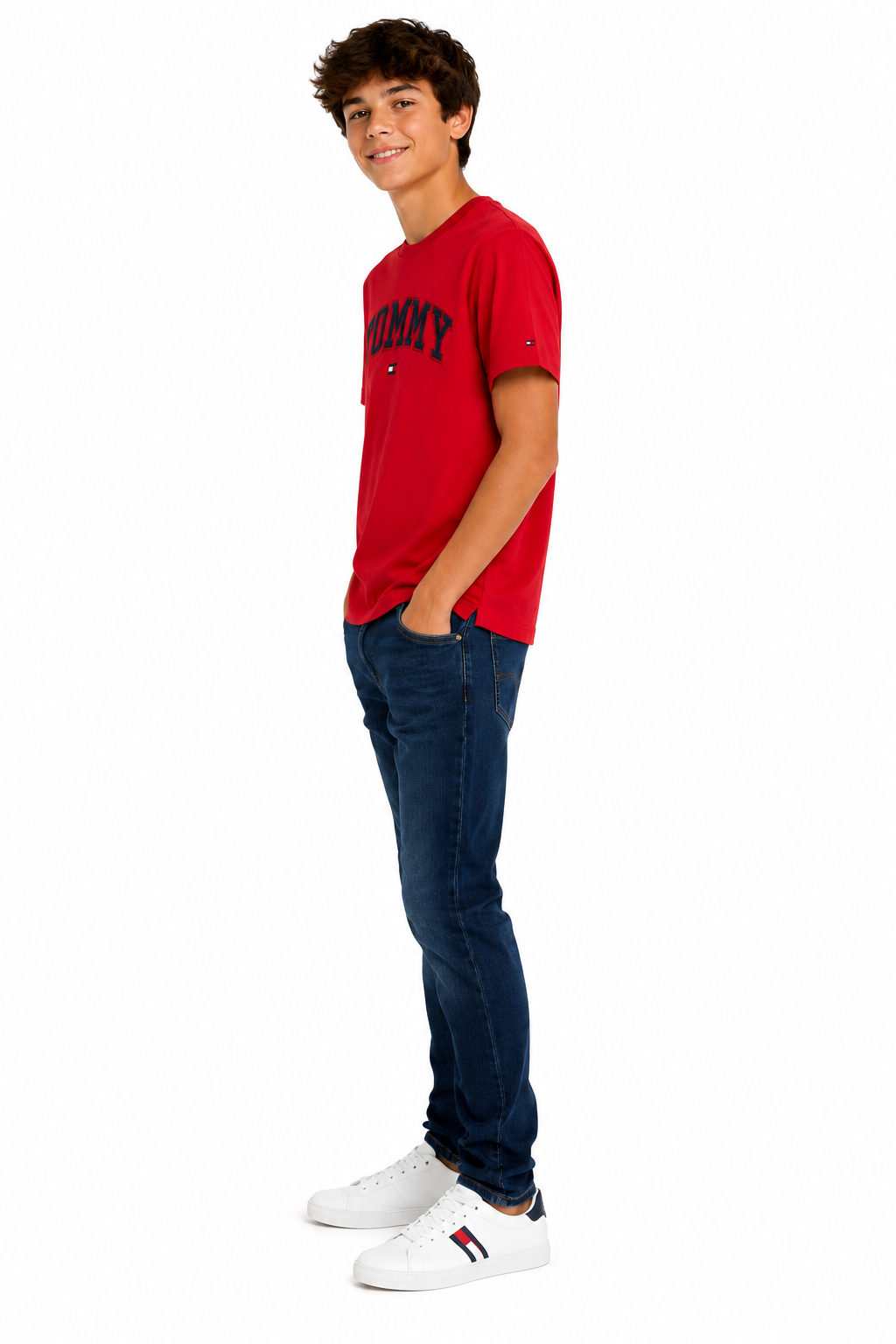 TOMMY HILFIGER Boys Red Cotton Logo T-Shirt