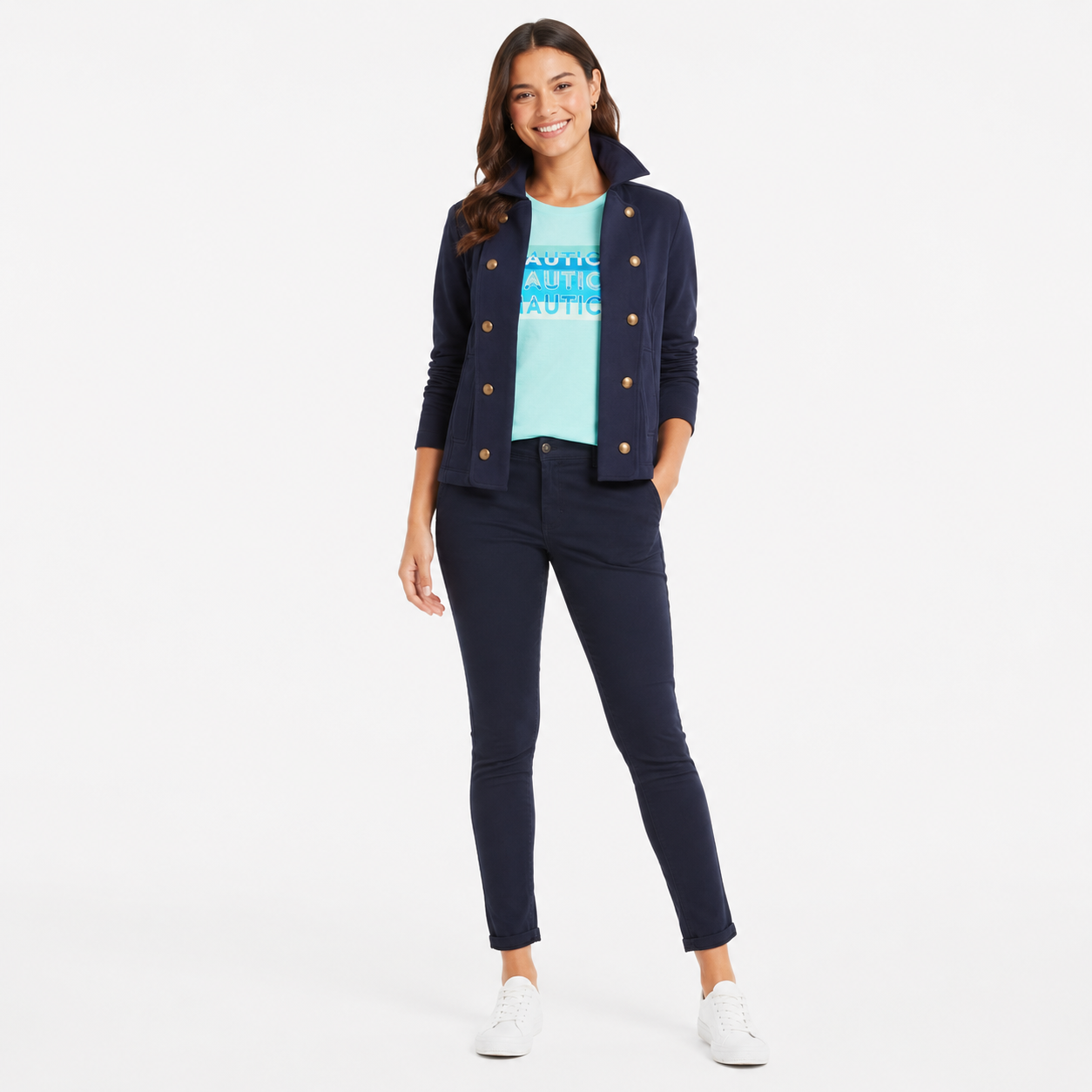 Nautica Women's Open-Front Captain's Jacket in Night Sky T-Shirt