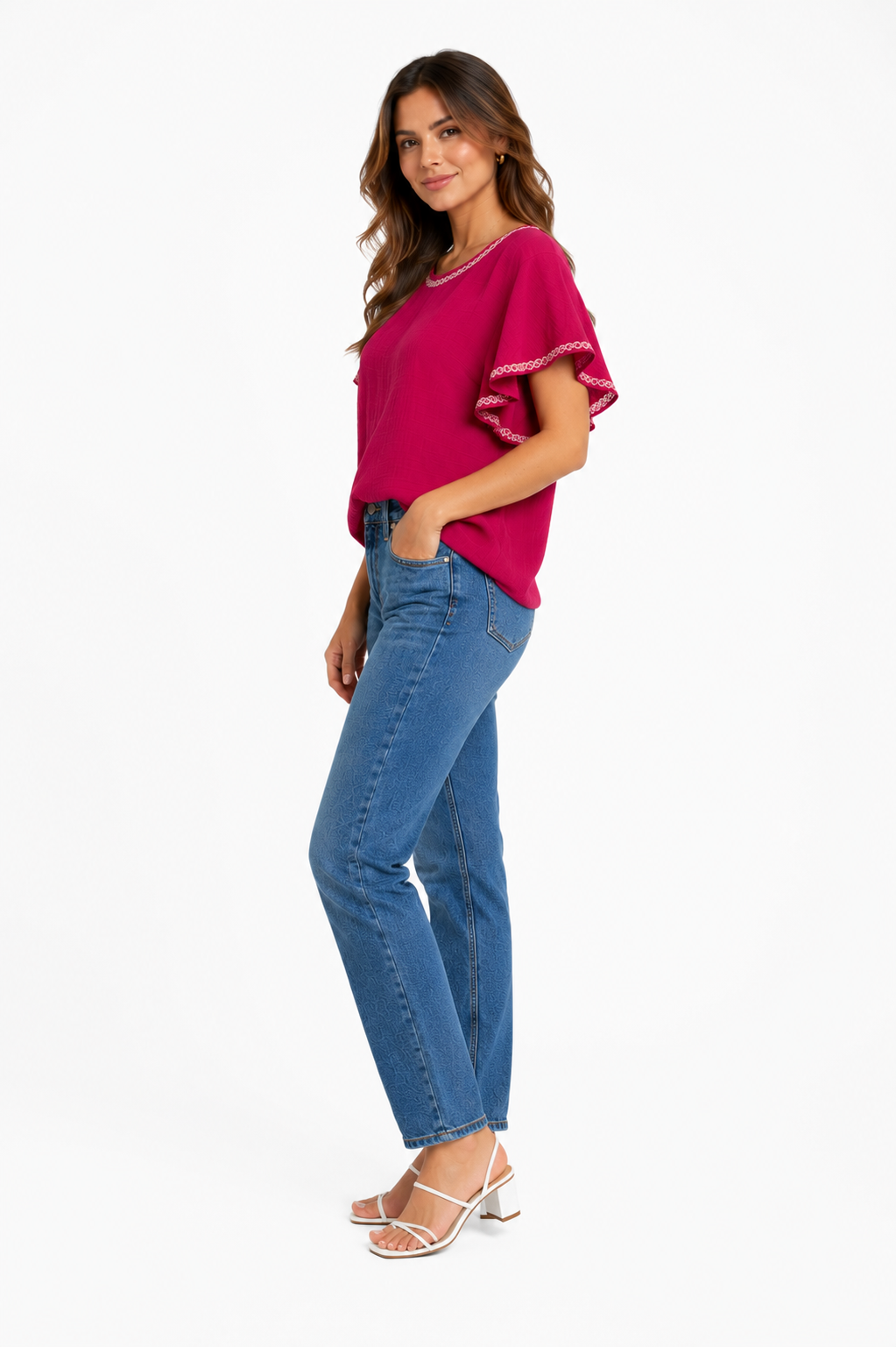 MAX STUDIO-Intense fuchsia or dandy red casual blouse