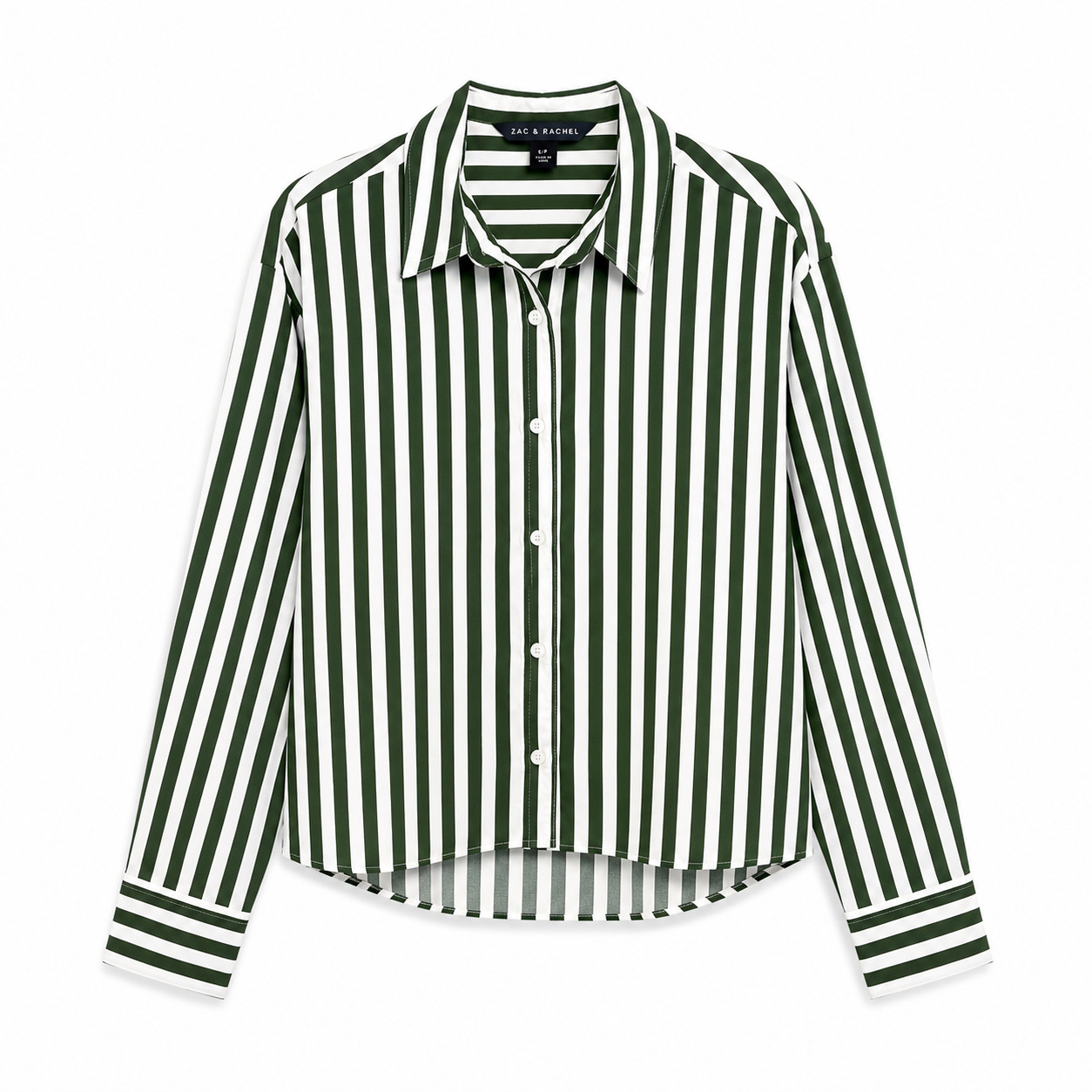 Zac & Rachel green and white striped shirt