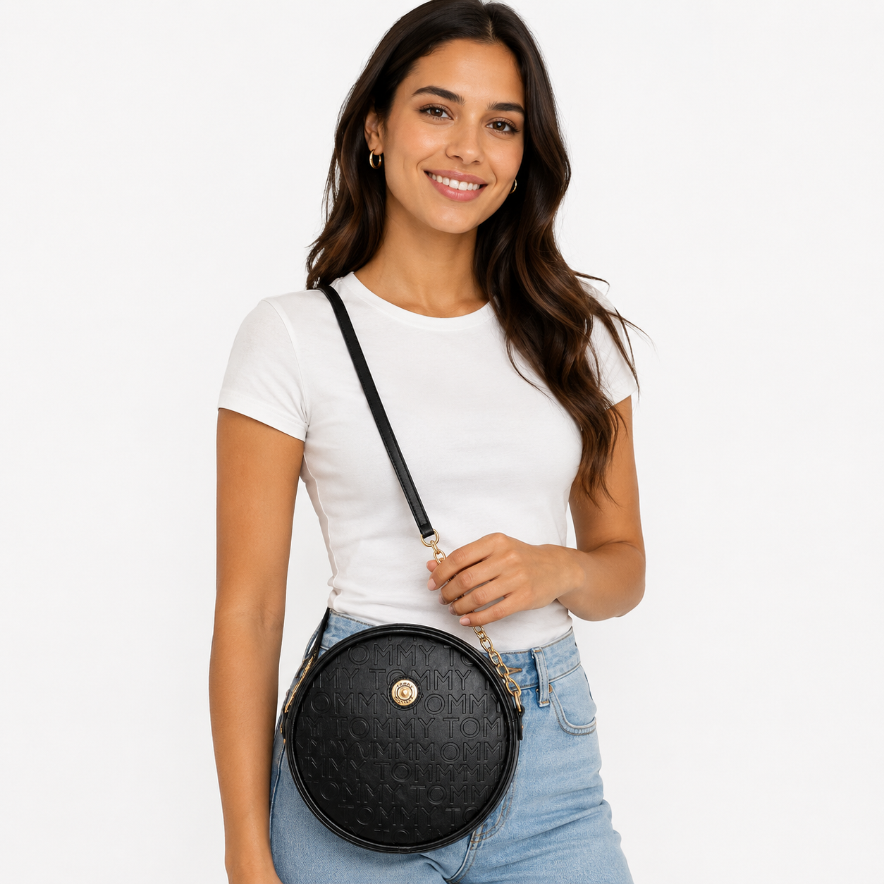 Tommy Hilfiger circular black faux leather crossbody bag