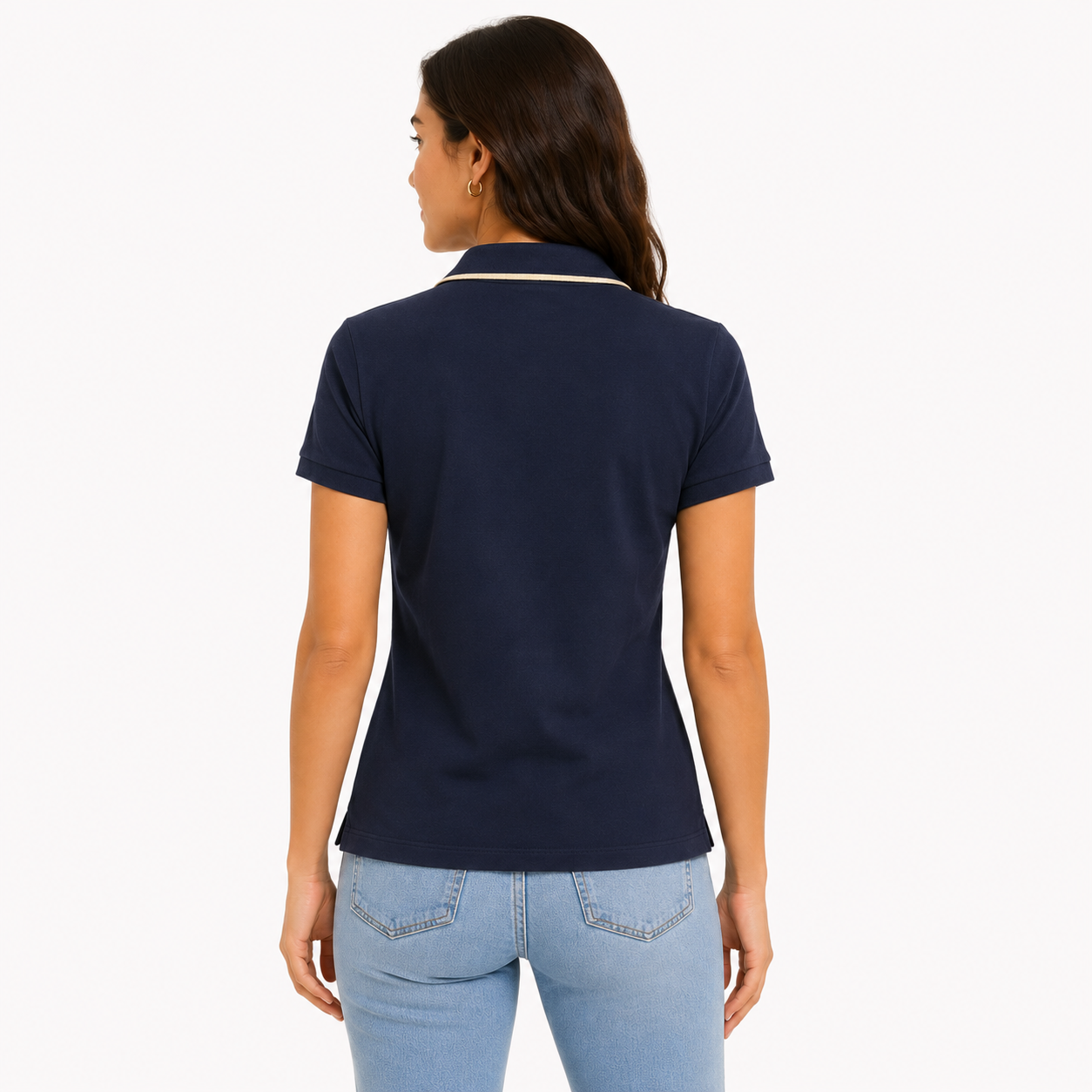 Tommy Hilfiger Navy blue polo shirt features a striped detail