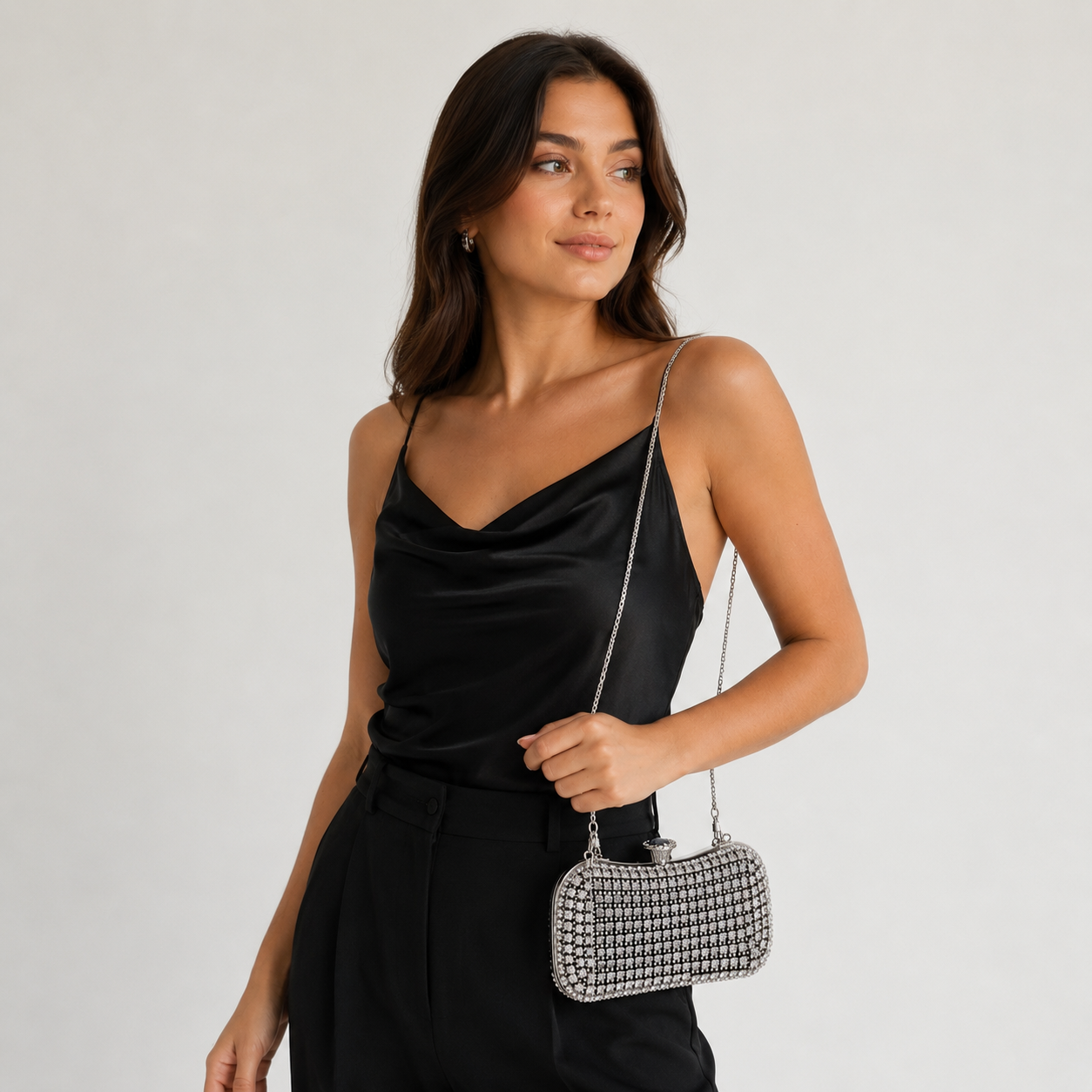 Rhinestones Women Evening Bags Silver Color Pearl Diamonds Party Day Clutch