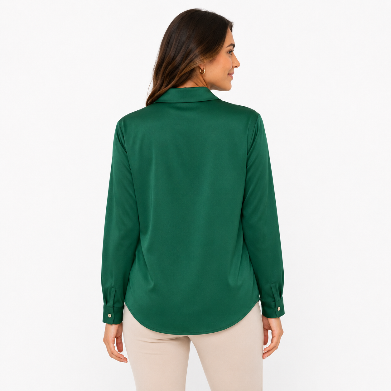 Jones New York Signature long-sleeve crepe popover blouse in emerald green