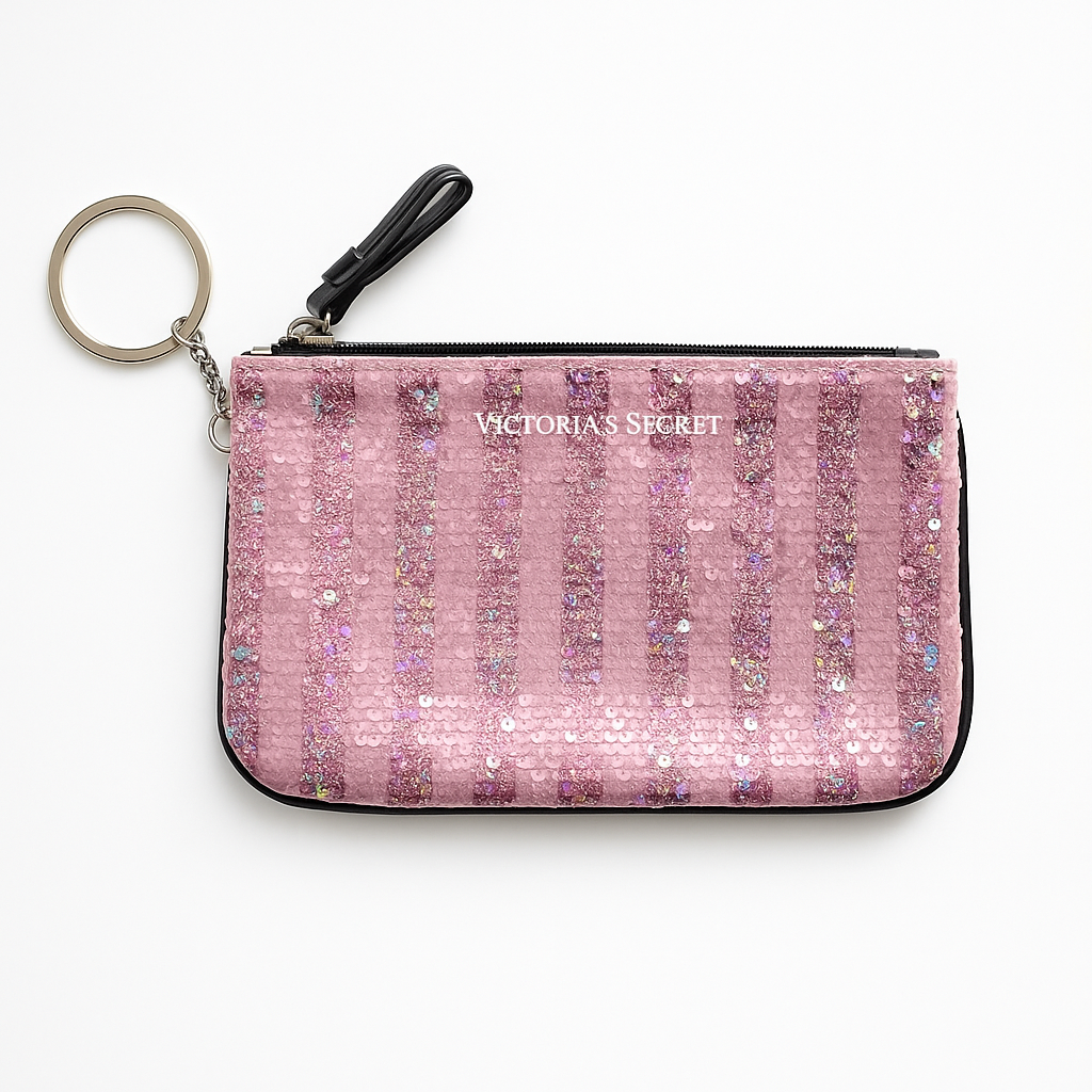 Victorias Secret Sequin Change Purse Key Chain Lipstick Case