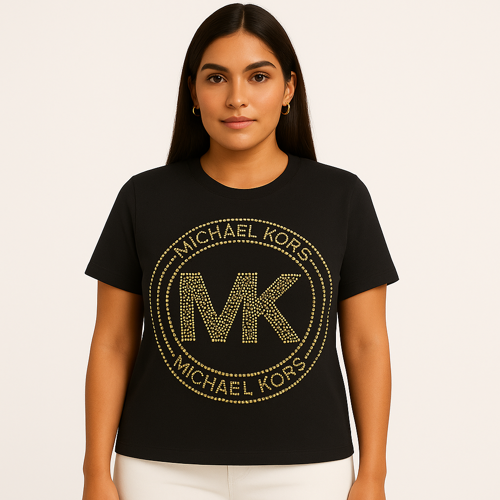 Michael Kors Studded Logo Charm Organic Cotton Jersey T-Shirt