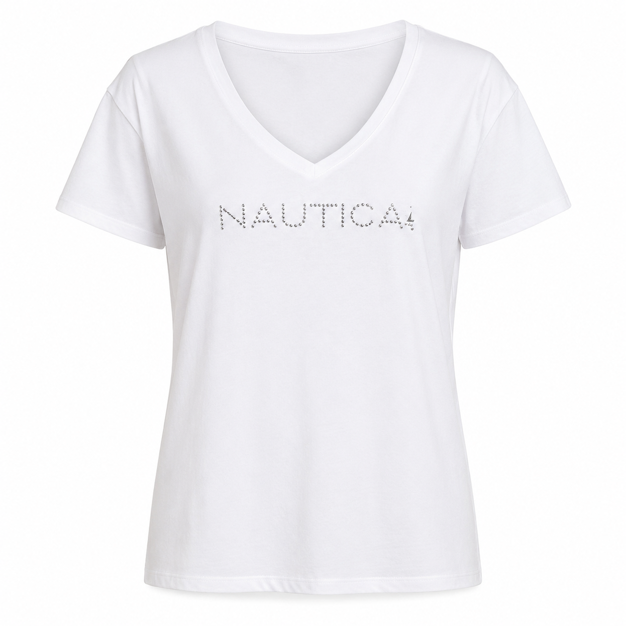 NAUTICA- Studded Logo V- Neck T-Shirt