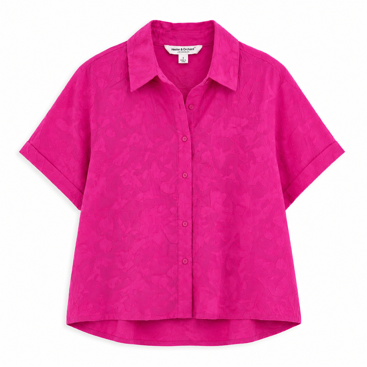 Hester & Orchard-Short-sleeved button shirt in vibrant fuchsia pink
