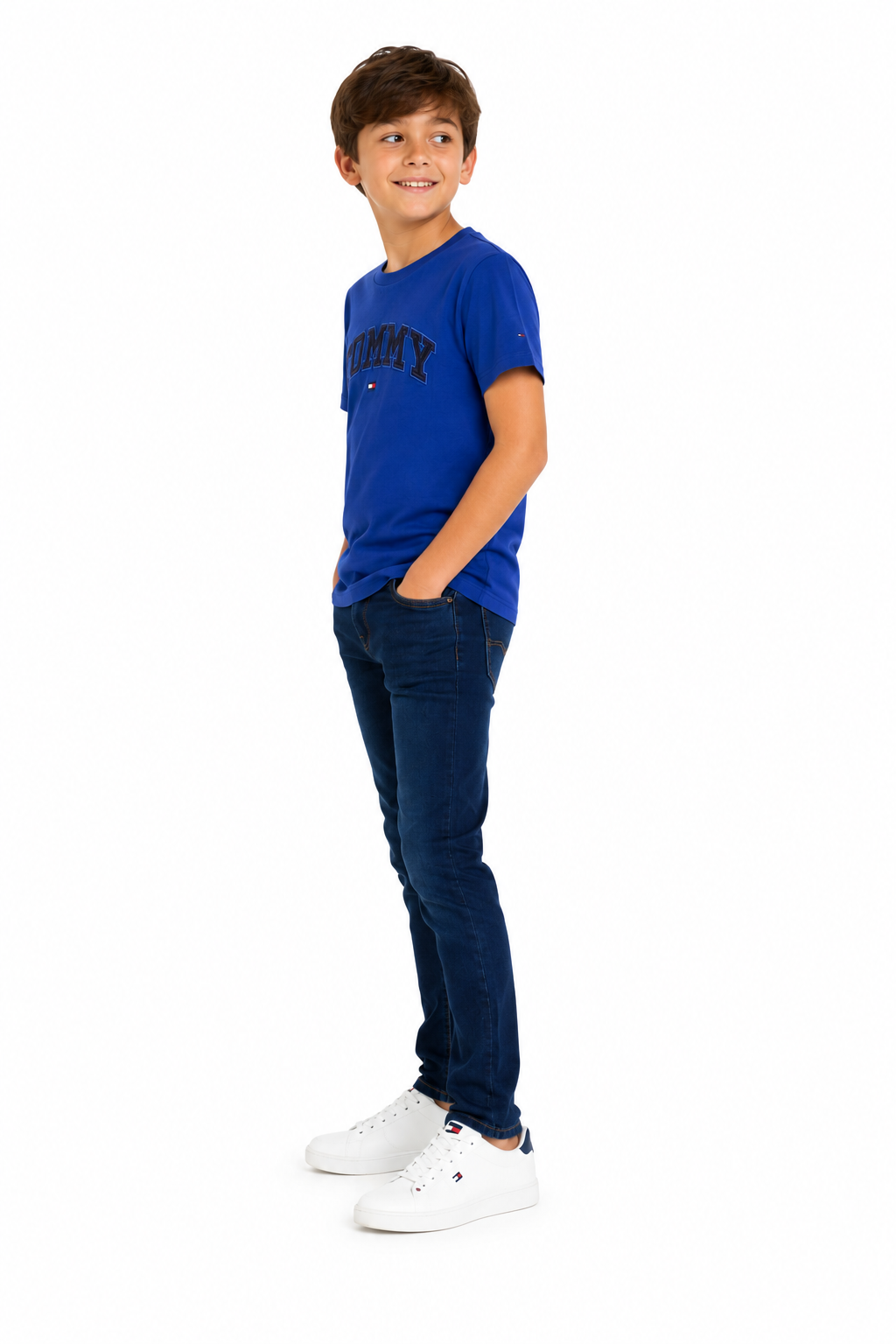 TOMMY HILFIGER Boys Blue Cotton Logo T-Shirt