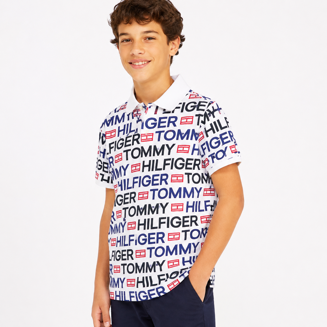 TOMMY HILFIGER Boys Brand Logo Print Polo Collar Pure Cotton T- Shirts