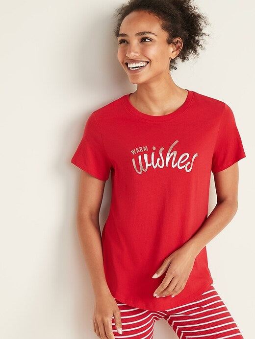 Old Navy Warm Wishes red Christmas Tee Tshirt