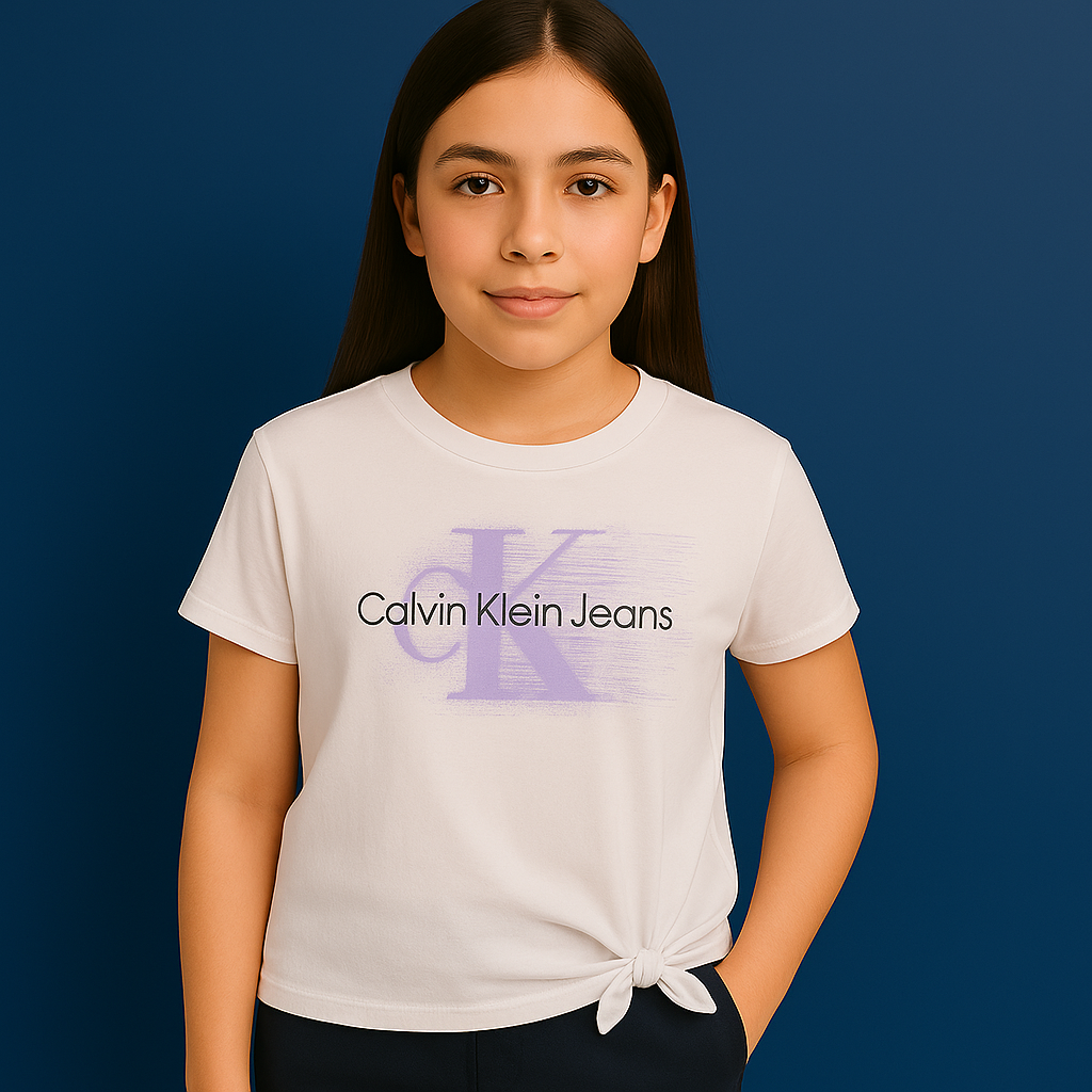 Calvin Klein Girls Brush Monogram Logo T-Shirt