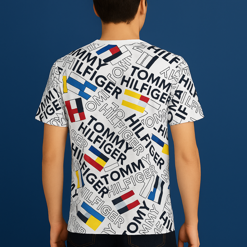 Tommy Hilfiger Boys' Short Sleeve Crew Neck All Over Logo Print T-Shirt