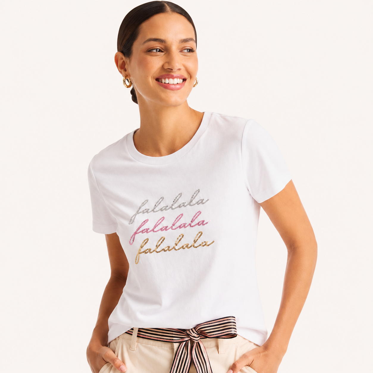 Nautica sequin fa-la-la-la-la graphic t-shirt