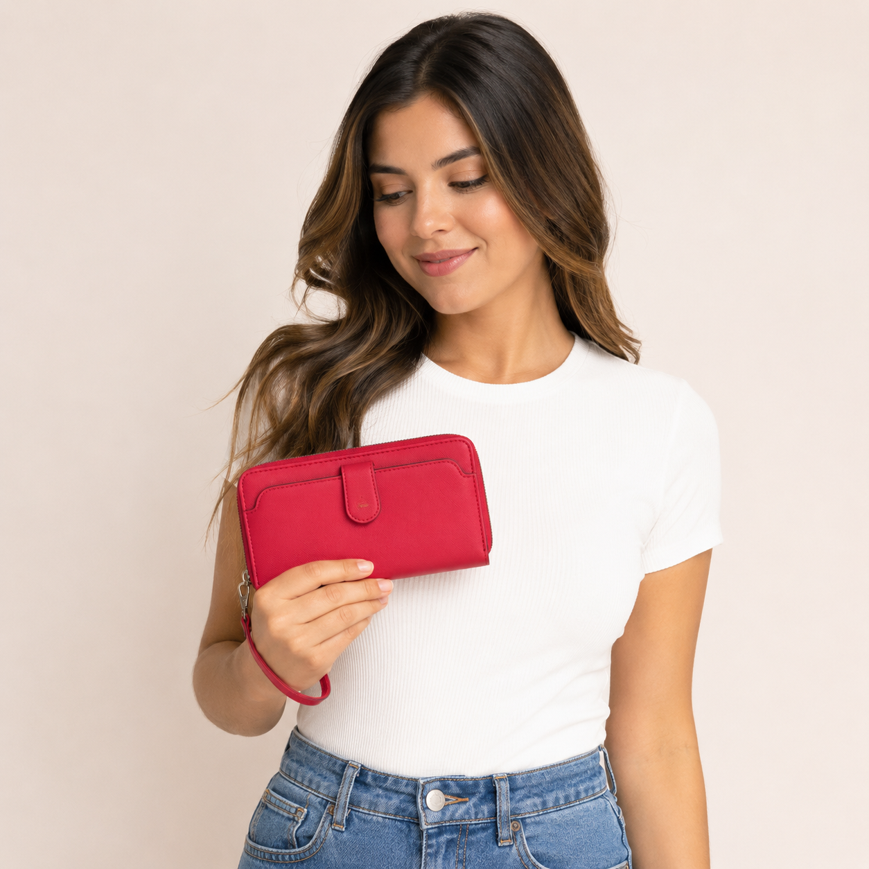 Rebecca & Rifka Vegan Saffiano Leather Zip Around Phone Case Wristlet Wallet